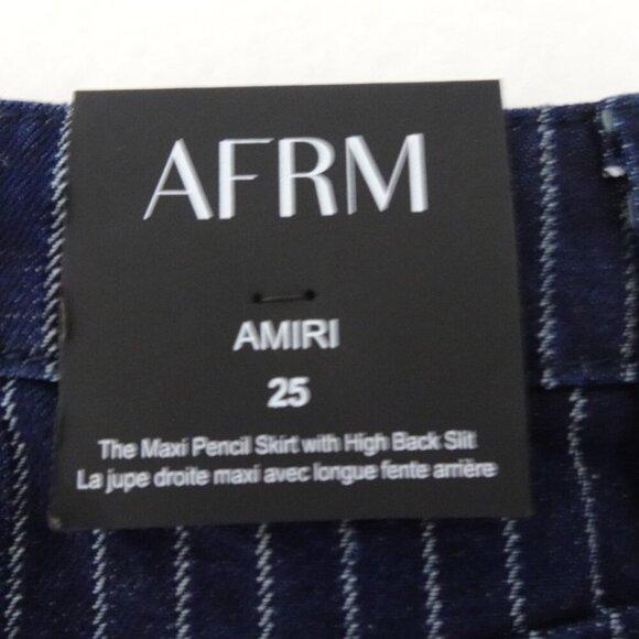 AFRM Denim Maxi Skirt Women's Size 25 Blue Pinstripe Long Back Slit - Picture 7 of 12